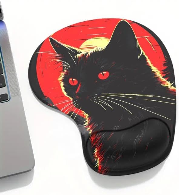 Cat Bilek Destekli Mouse Pad,Baskılı Masa Pedi,Ergonomik Rahat Konforlu Mouse Pad