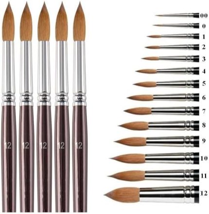 Fırçası 12 Numara 5 li 1 Paket Samur Yuvarlak Uçlu Fırça Seti Guaj Sulu Akrilik Yağlı Boya Fırçaları