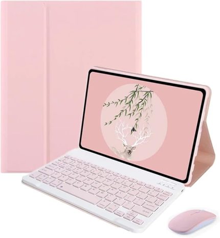 iPad 10.Nesil 10.9 inch 2022 ile uyumlu Bluetooth Klavye ve Mouse + Standlı Kılıf - BKK6 Pembe