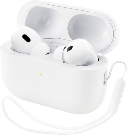 Airpods Pro 2 Kılıf (2022) ile Uyumlu, Airpods Pro 2. Nesil için Koruyucu Sıvı Silikon Kılıf Kapak Kordonlu Yumuşak Cilt Ön LED Görünür Silikon Kılıf - Beyaz