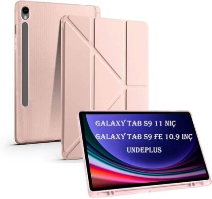 Galaxy Tab S10 Lite FE/S10/S9 FE/S9 ile uyumlu Kılıf Kalem Bölmeli Trifolding Case(12.4inç Değildir) Rose Gold