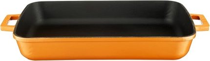 Spring Serisi - Döküm Rosto ve Fırın Tepsisi, Dikdörtgen, 26x40 cm, Mat Emaye, Parlak Siyah Taban, Turuncu