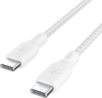 USB-C - USB-C Kablosu, 100 W Güç Dağıtımı iPad Pro, MacBook, Galaxy ve Diğer Aygıtlar için Çift Örgülü Naylon Kılıflı USB-IF Sertifikalı 2.0 Şarj Kablosu (2 m) Beyaz