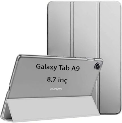 Galaxy Tab A9 8.7inç X110 X113 X115 X117 ile uyumlu Kılıf PU Deri Smart Standlı Case Gri