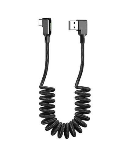 Ca-7310 Type-C 90 Derece Spiral Ledli Örgü Kablo Qc4.0 1.8M