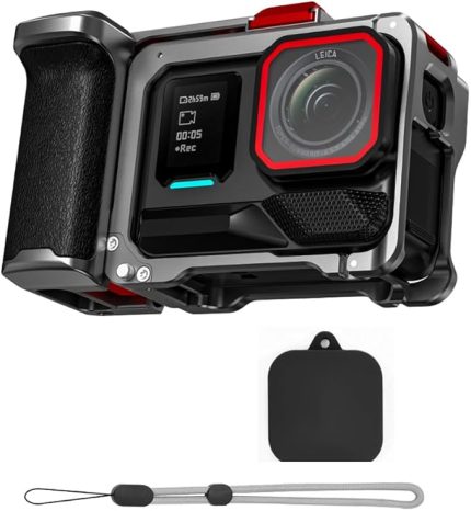 kafes çerçevesi, kamera selfie saplı, Insa360 Ace Pro 2 / Ace Pro için, Metal Cage Mount soğuk ayakkabı arayüzü ve tetikleyici, vlogging ve seyahat çekimleri için kamera sapı
