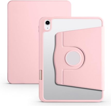Ipad 11 inç A16 (11.Nesil) 2025 ile Uyumlu Kalem Bölmeli 360 Dönebilen Kapaklı Kılıf A3355, Pembe