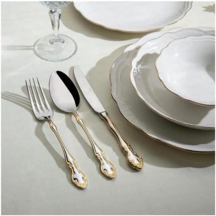Adriana Altın Sade 12 Kişilik 89 Parça Kutulu Çatal Kaşık Bıçak Takımı