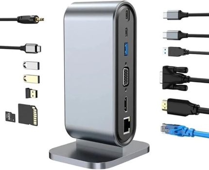USB C to HDTV + VGA + 7 Ports HUB + SD/TF Readcarder SB C Hub Dizüstü Bilgisayar Bağlantı İstasyonu, VGA ile 12'si 1 Arada Dock, HDMI 4K, 100Mbps Ethernet, 3 x USB-A 3.0 ve 100W USB- ZR773