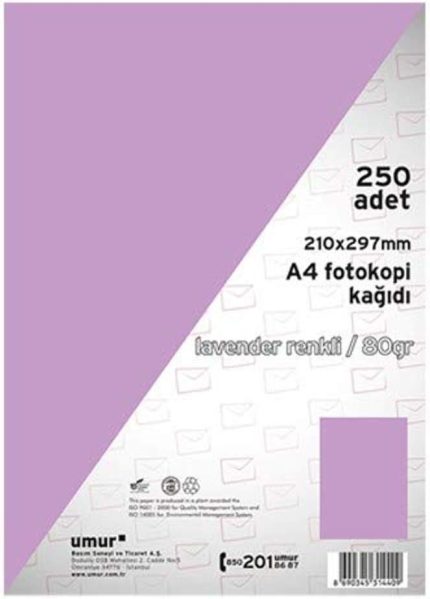 A4 Renkli Fotokopi Kağıdı, Lavender, 250 Yaprak