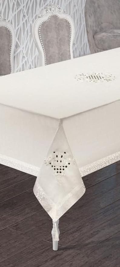 HOMES Krem Renkli Lale Nakışlı Masa Örtüsü (Krem)