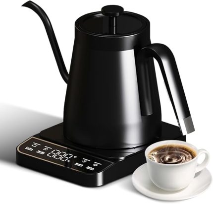 Kahve Çay Kaynar Su için 27oz Gooseneck Elektrikli Su Isıtıcısı Tek Tıklama 92 ° C Sıcaklık Otomatik Kapanma Dijital Ekran Dokunmatik Ekran 304 Paslanmaz Çelik Saplı ve Şeffaf Kapaklı Sıcak Su