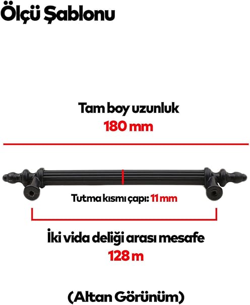 10 ADET Polananit Çekmece Mutfak Dolap Kapak Kulpu Kulbu 128 mm Siyah Sert Plastik Kulp, Badem10 - Görsel 2
