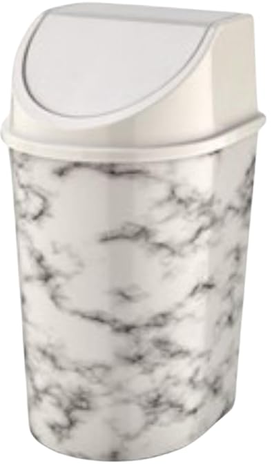 Kapaklı Çöp Kovası, Mermer Desen Beyaz 10 litre, Şık Ev ve Ofis Mutfak Banyo Kutusu (beyaz, 1000ml)