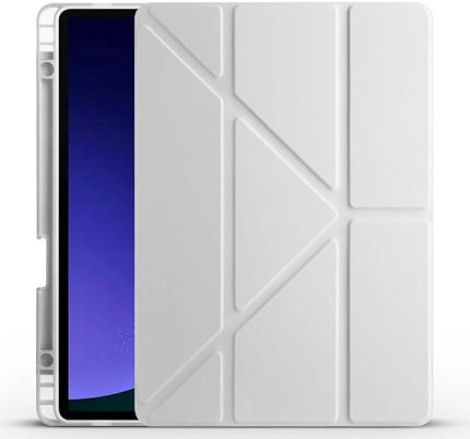 Galaxy Tab S10 FE ile Uyumlu Kılıf Kalem Bölmeli Tri Folding Katlanabilir Standlı PU Deri Yumuşak Silikon, Tablet Kapak [Akıllı Kapak, Uyku Modlu] - Gri