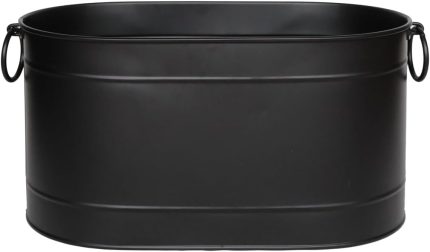 Siyah Uzun Oval Askı Kulplu Tasarım Şömine-Soba Odun Depolama Saklama Kovası 55x35x29 CM