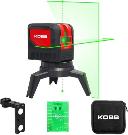 KBL92G 30 Metre Profesyonel Yatay ve Dikey Otomatik Hizalamalı Yeşil Çapraz Çizgi Lazer, 2 Noktalı Şakül Lazer Distomat + Mini Tripod, Kırmızı/Siyah