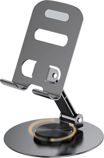 Çok Yönlü 360° Dönebilen Metal Gövdeli Telefon Standı Ayarlanabilir ve Katlanabilir Ev ve Ofis Kullanımı için Tüm Telefonlarla Uyumlu Tutucu (Masaüstü)