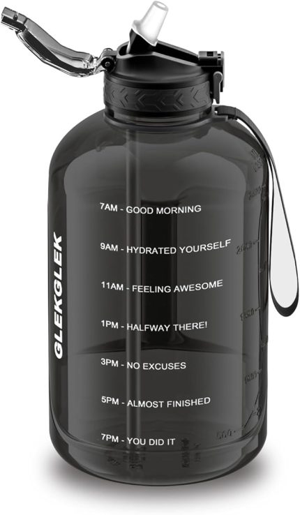 3 Litre BPA içermeyen büyük içecek şişesi, pipetli spor şişesi, spor salonu, ev, kamp, dış mekan için (Siyah)