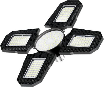 LED Garaj Işığı E27 Katlanır Trafo Garaj Işığı 100 W Yüksek Güç Su Geçirmez Endüstriyel Aydınlatma Gölgelik Işık Dört Yapraklı