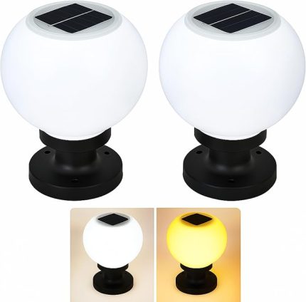 2 Adet KÜRE Set Üstü Solar LED Bahçe Lambası 20W | Güneş Enerjili + 220V Elektrikli Hibrit, Fotoselli, IP65 Su Geçirmez, E27 Duy, 2 Modlu Işık (Beyaz-Günışığı, 25x30 cm)