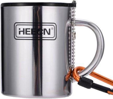 outdor kupa - çelik kamp bardağı - yalıtımlı bardaklar ve kupalar - trekking bardak - karabinalı - çay - kahve - 400 ml Sızdırmaz İçme Kapağı ile