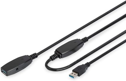 Aktif USB 3.0 Uzatma Kablosu - 10 m - 5 Gbps Aktarım Hızı - Tak ve Çalıştır - Hotswap - LED Fonksiyon Göstergesi - Siyah