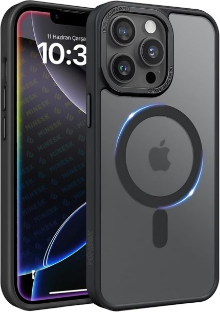 iPhone 11 için Mattmag Serisi Magsafe ile Uyumlu Wireless Kablosuz Şarj Destekli Arkası Mat Silikon Kılıf Yükseltilmiş Lens Çerçeveli ve Hassas Takımlı Ultra Güçlü Koruma Kılıf (Siyah, 11)