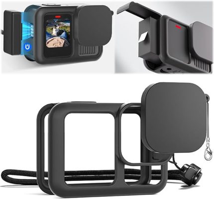 GoPro Hero 13 Black için koruyucu kılıf, silikon kılıf + objektif kapağı + kordon, koruyucu kapak, lens koruması, GoPro 13 için koruma aksesuarı