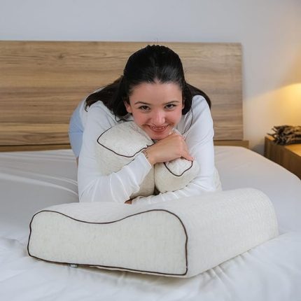 Visco Yastık Boyun Destekli Yastık Visko Atella Doğal Keten Kılıflı 60x40x14-12 cm