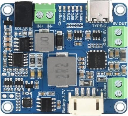 Solar Power Manager Module (D), Support 6V~24V Solar Panel & Type-C Power Adapter, 5V/3A Output, Solar Controller USB, MPPT Solar Charger, with Battery Holder (Batteries Are Not Included)
