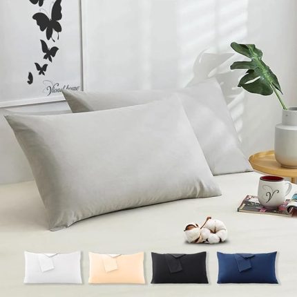Home Pamuklu 2'li Kapaklı Yastık Kılıfı 50x70 cm - Yumuşak ve Nefes Alabilir - Düz Renk (Gri)