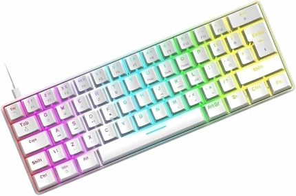 Red Switch Mini Rgb Oyun Klavyesi Gaming Mekanik 62 Tuşlu 18 Rgb Led Usb Tip-C Kablosu Beyaz