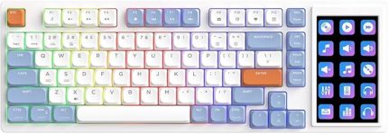 AJAZZ AKP815%75 Low Profile Mekanik Klavye, 4.33'' LED Dokunmatik Ekranlı, Programlanabilir RGB Gasket Kablolu Klavye, 16 Tuşlu Özel Masa Kontrolcüsü (Beyaz Mavi - Brown Switch)