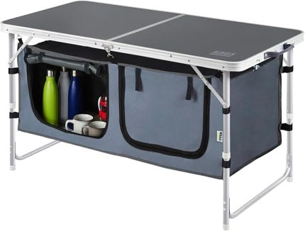 Saklama Dolaplı Kamp Masası, Outdoor Kamp Mutfağı, Kamp Dolabı, Katlanabilir Kamp Piknik Masası, Seyahat Mutfağı, Mutfak Dolabı, Depolama bölmeli, Dış Mekan Mutfağı 120-60cm- Antrasit