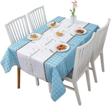 Dikdörtgen PEVA Masa Örtüsü Su Geçirmez Basit Stil Dekoratif Masa Örtüsü Mutfak Yemek Odası Suya Dayanıklı Masa Örtüleri, Dekoratif (Mavi)