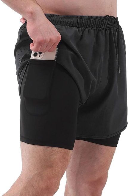 Erkek Spor Şortları 2'si 1 Arada Cepli Hızlı Kuruyan Koşu Bisiklete binme Fitness Şortları Doomun