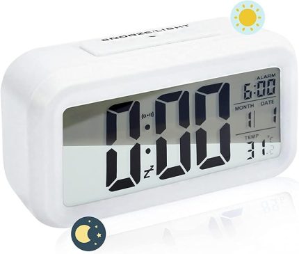 Dijital Çalar Saat Büyük LED Ekranlı Başucu Saati 12/24 Erteleme Gece Lambası, Tarih Takvimli Yatak Odası Ev Ofis için (Beyaz)