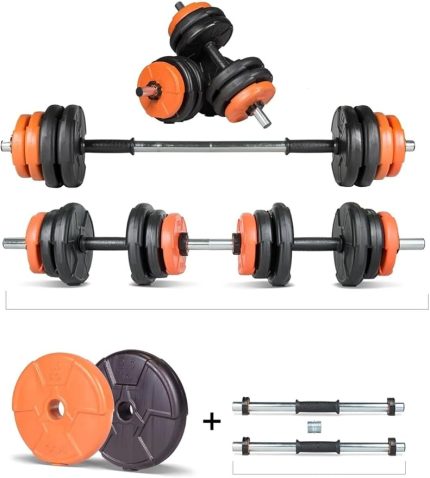 17 KG Multifonksiyonel Turuncu Siyah Halter Seti ve Dambıl Seti