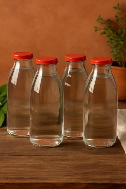 Adet 1 Litre Şeffaf Sürahi Süt, Ayran, Su, Limonata, Meşrubat Şişesi Plastik Kapaklı Cam Şişe