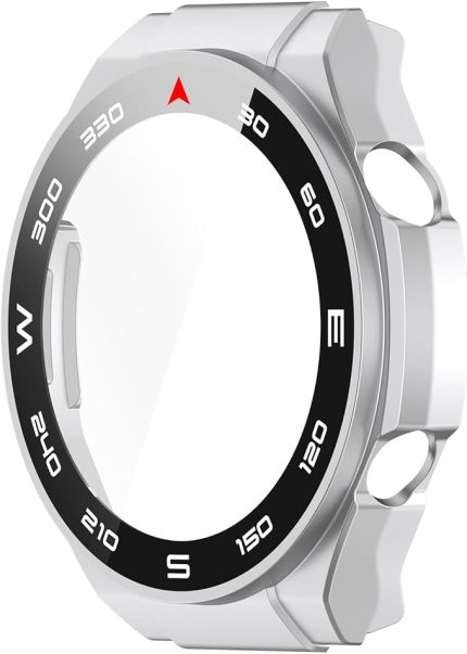 Huawei Watch Ultimate ile Uyumlu Ekran Koruyucu Cam ve Kasa Koruyucu Kılıf Sert Pc GÜMÜŞ