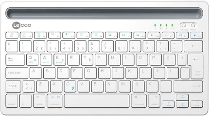 BK100 Kablosuz Bluetooth Şarj Edilebilir, Çoklu Cihaz ile Uyumlu, Telefon/Tablet Tutucu Kart Yuvası, Akıllı Uyku Modlu, 40 Saat Çalışma, 78 Tuş, Kompakt Ultra İnce QWERTY Türkçe Q Klavye Beyaz