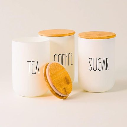 Cam Kahve, Şeker Ve Çay Saklama Kavanoz Seti Hava Geçirmez (3'lü Set) Baharatlık, Beyaz