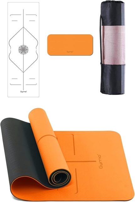 Hizalamalı 6mm TPE Yoga Matı Pilates Minderi Diz Dirsek Koruyucu Mat Hediyeli Turuncu