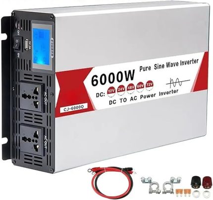 Sinüs Dalgası İnvertörü (Tepe 4000W 5000W 6000W 8000W), DC 12V 24V 48V 60V ila AC 220V Güç İnvertörü RV, Kamyon, Araba, Kamp, Ev Kullanımı için, Çift Soğutma Fanları ve LCD Ekran,6000W-12V