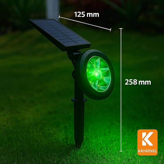 Solar Bahçe Aydınlatma Lambası - 9 LED Yeşil Işık, 200 Lümen, IP65 Su Geçirmez, Güneş Enerjili Kazıklı veya Duvar Montajlı Çim Armatürü - Görsel 4