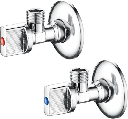 Köşe vanası 1/2 inç duvar bağlantısı, 3/8 inç hortum bağlantısı (2'li set)- evrensel vana, metal köşe vanası, su vanası pirinç, krom