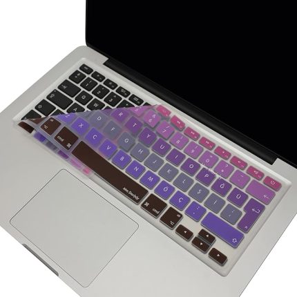MacBook Klavye Filmi Türkçe Q Kaplama Ultra İnce Silikon Air Pro Eski USB li Modeller 2008-2017 Uyumlu Yıkanabilir Koruyucu Film Renkli Baskı Pembe Mavi