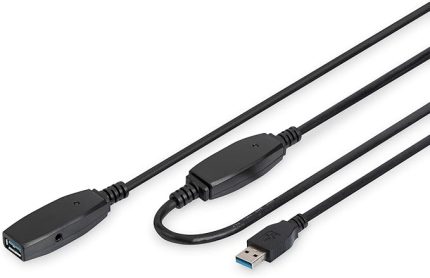 Aktif USB 3.0 Uzatma Kablosu - Tekrarlayıcı Kablosu - USB A Soketi - 20m - 5 Gbit/s - Tak ve Çalıştır - Hotswap - LED Fonksiyon Göstergesi - Siyah