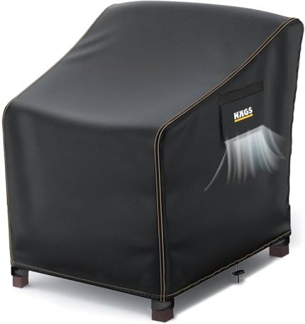 Tek Kişilik Bahçe Koltuk Örtüsü, Koruma Kılıfı, Su Geçirmez Açık Hava Bahçe Mobilya Kılıfları, Dış Mekan Sandalye Kılıfı Örtü Branda, Ağır Hizmet Tipi, 80-85-90cm - Siyah